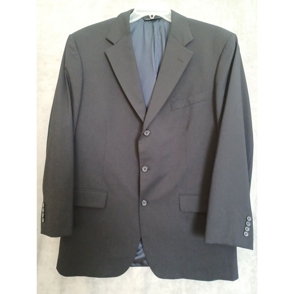 Brooks Brothers Sz‎ 44L BROOKSEASE Wool Mens Suit Blazer Sport Coat Solid Black